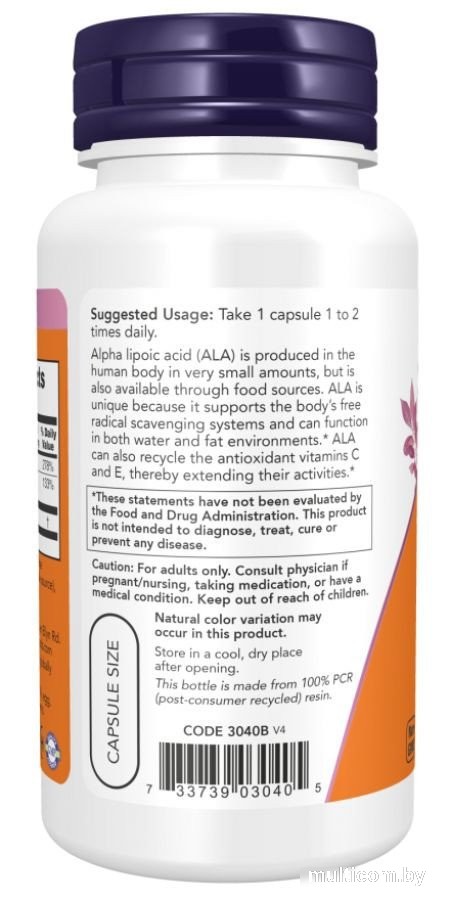 Витамины, минералы Now Foods Alpha Lipoic Acid 100 мг (120 капсул)