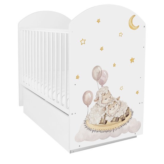 Классическая детская кроватка Indigo With Love Овечки маятник, ящик (белый)