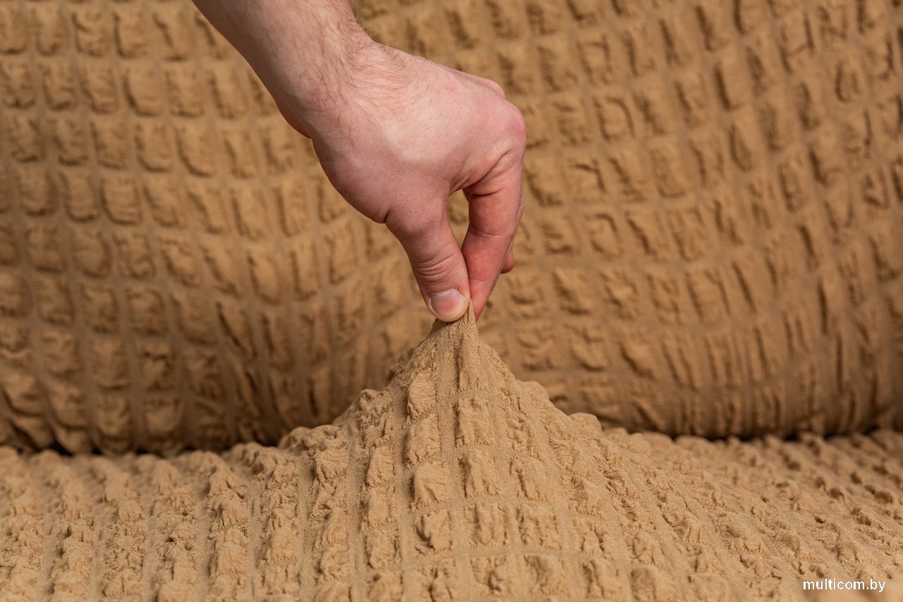 Комплект чехлов для дивана и кресла Софатэкс Люкс КПО-8 без оборки (кофе с молоком)