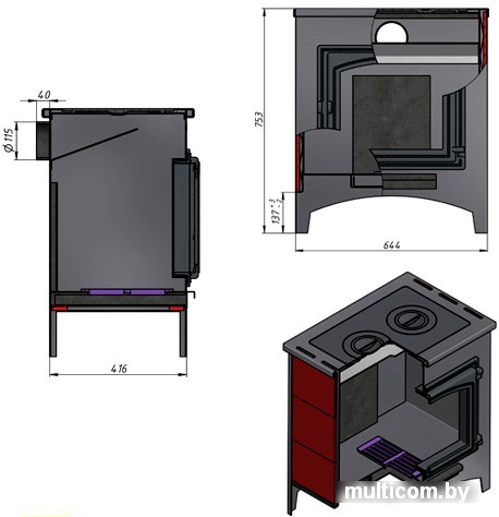 Свободностоящая печь-камин Везувий В11