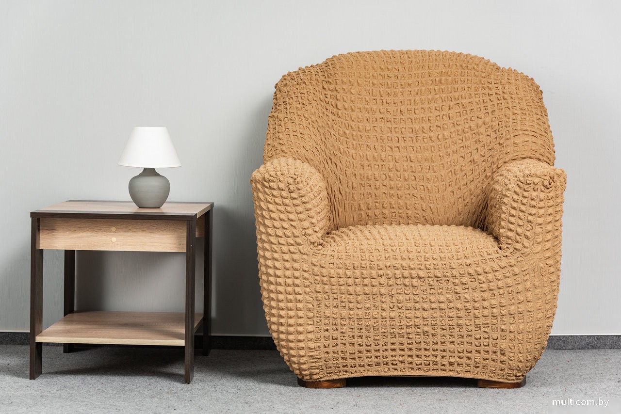 Комплект чехлов для дивана и кресла Софатэкс Люкс КПО-8 без оборки (кофе с молоком)