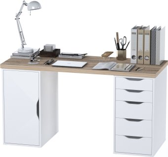 Офисный стол Mebelain Ингар 2/5/DV (дуб беленый/белый)
