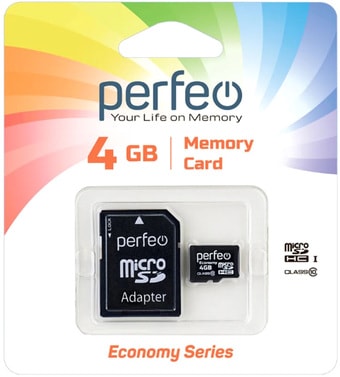 Карта памяти Perfeo microSDHC PF4GMCSH10AES 4GB (с адаптером)