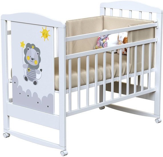 Классическая детская кроватка VDK Happy Lion колесо-качалка (белый)