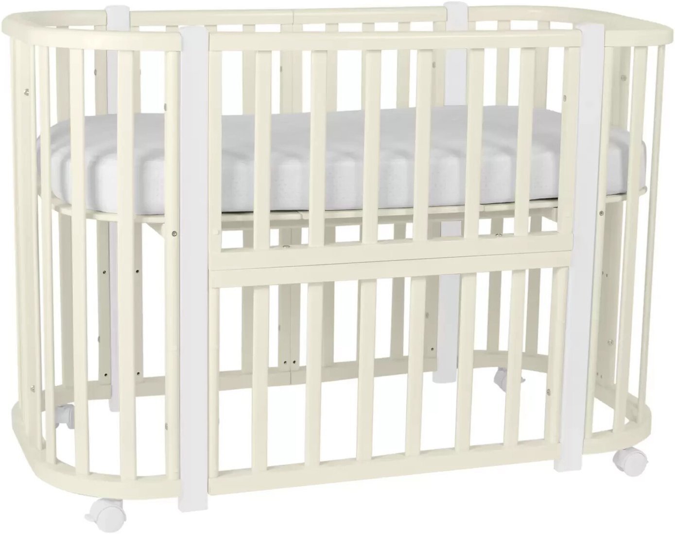 Кроватка-трансформер Indigo Baby Lux 3 в 1 (слоновая кость/белые стойки)