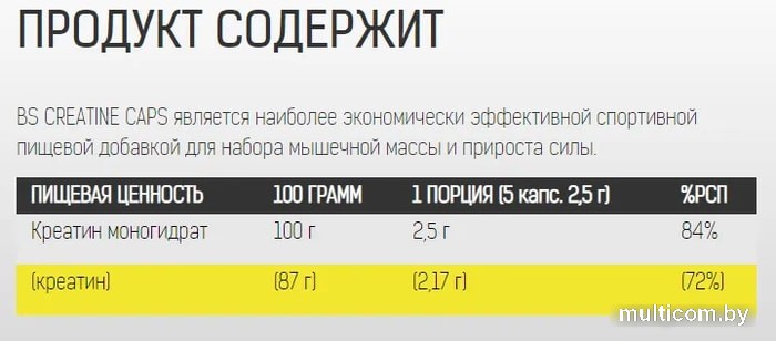 Моногидрат креатина Binasport Creatine (300 капс/500мг, без вкуса)