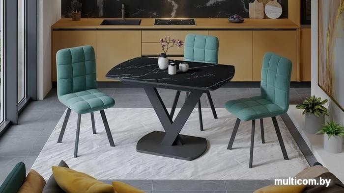 Кухонный стол Трия Салерно Тип 1 (черный муар/стекло черный мрамор)