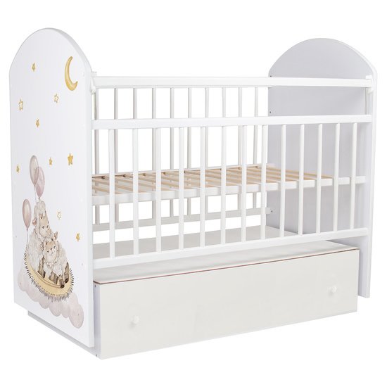 Классическая детская кроватка Indigo With Love Овечки маятник, ящик (белый)