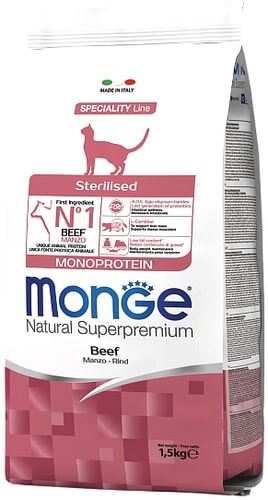 Сухой корм для кошек Monge Sterilised Beef 1.5 кг