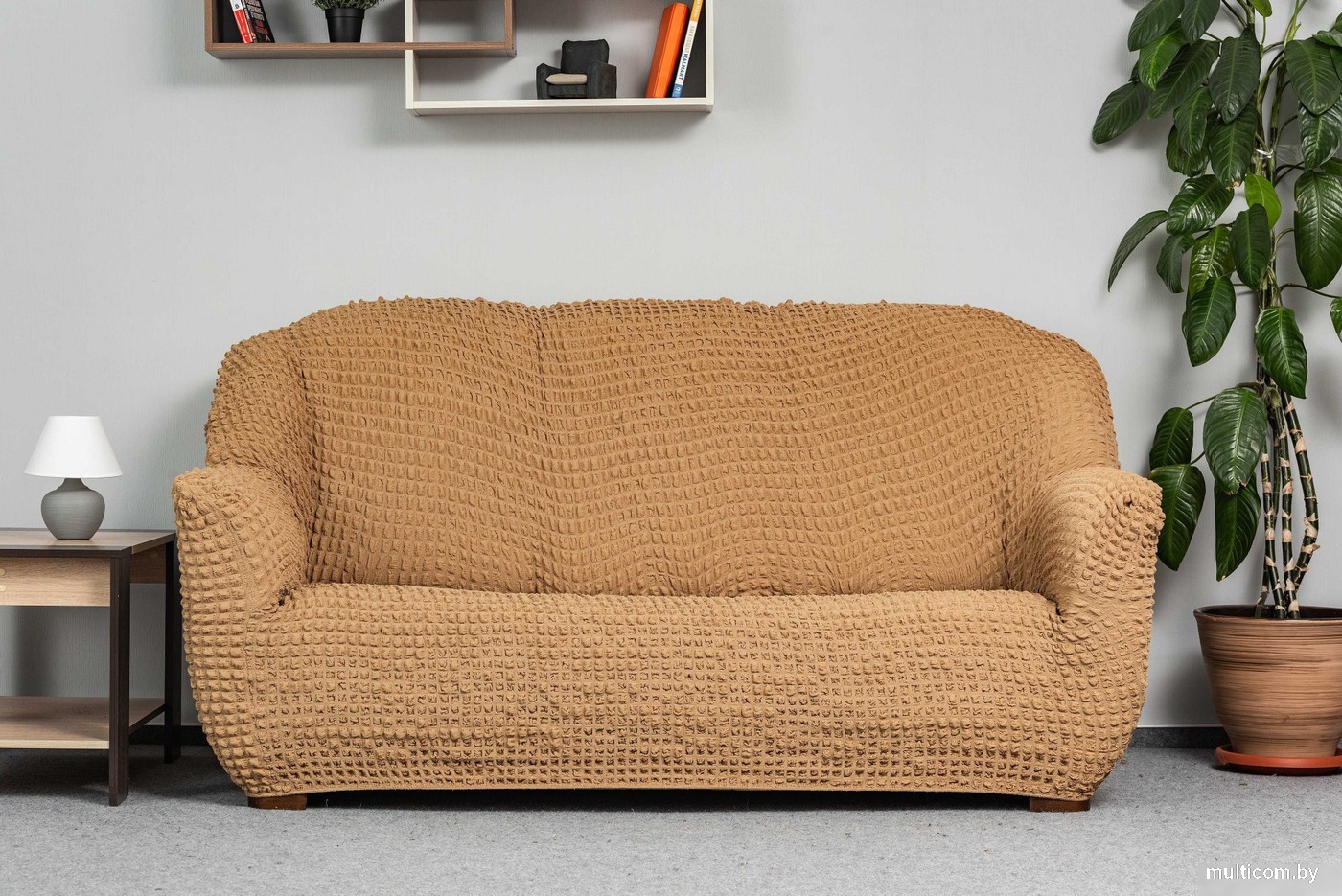 Комплект чехлов для дивана и кресла Софатэкс Комфорт Стандарт без оборки (кофе с молоком)