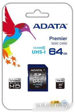 Карта памяти A-Data Premier SDXC UHS-I (Class 10) 64GB (ASDX64GUICL10-R)