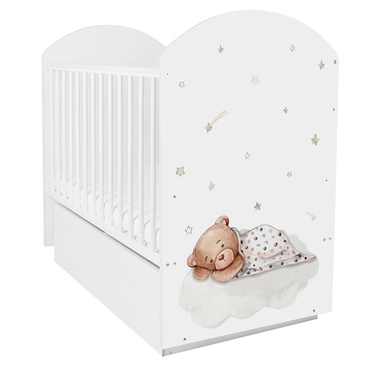 Классическая детская кроватка Indigo With Love Мишка маятник, ящик (белый)