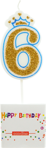 Свеча для торта Miland Королевский праздник. Цифра 6 с глитером С-4935