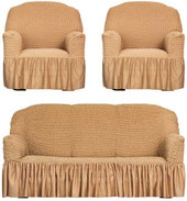 Комплект чехлов для дивана и кресла Софатэкс Стандарт КПО 4 с оборкой (кофе с молоком)