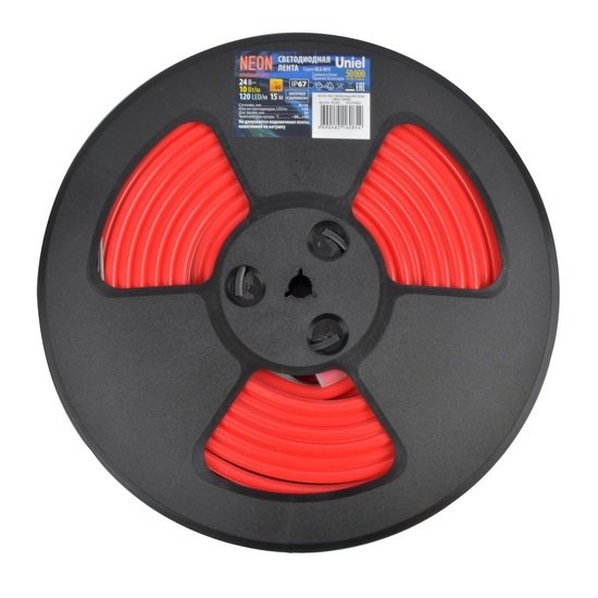 Светодиодная лента Uniel ULS-N11-2835-120LED-m-8mm-IP67-DC24V-10W-m-15M-RED