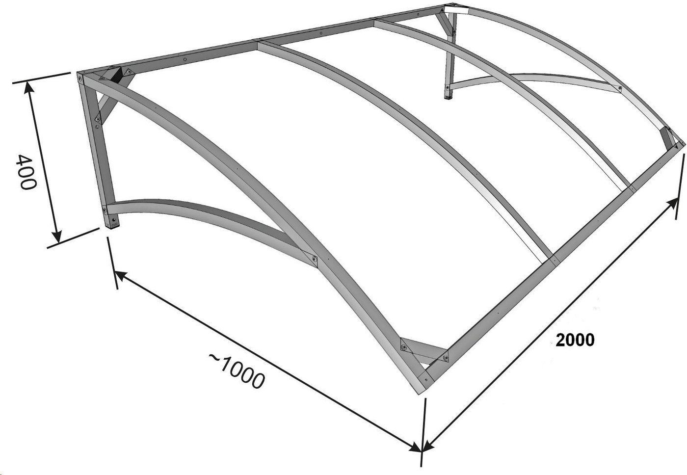 Козырек Импласт Скат 2000х950 Янтарь в полимерной краске (с сотовым поликарбонатом 4мм)