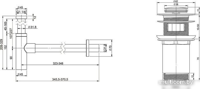 Сифон Wellsee Drainage System 182121001 (сифон, донный клапан, золото)