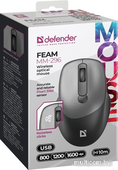 Мышь Defender Feam MM-296 (черный/серый)