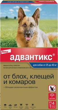 Капли от блох и клещей Elanco Адвантикс для собак 25кг (4 пипетки)