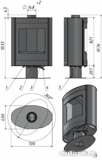 Свободностоящая печь-камин Мета-Бел Свитязь АОТ-7.0-01