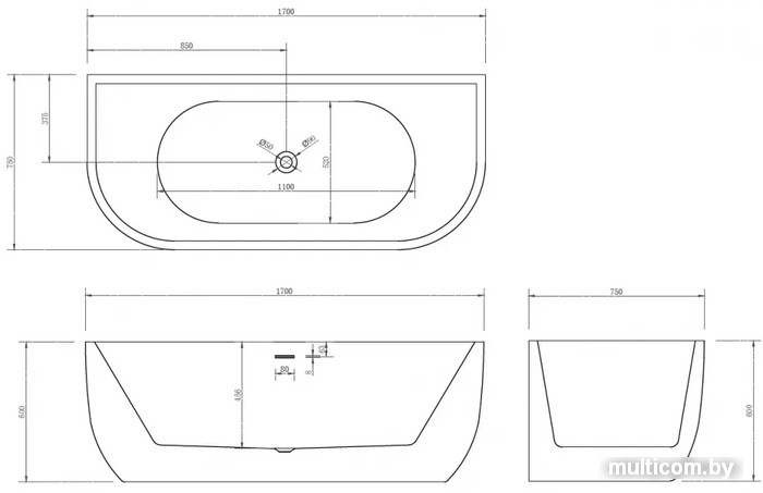 Ванна Abber 170x75 AB9316