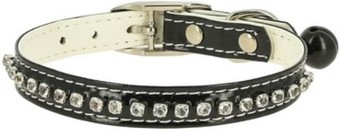 Ошейник Каскад Синтетик двойной прошитый со стразами и бубенчиком 00210106-07 (черный)
