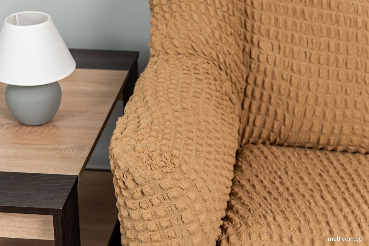 Комплект чехлов для дивана и кресла Софатэкс Люкс КПО-8 без оборки (кофе с молоком)