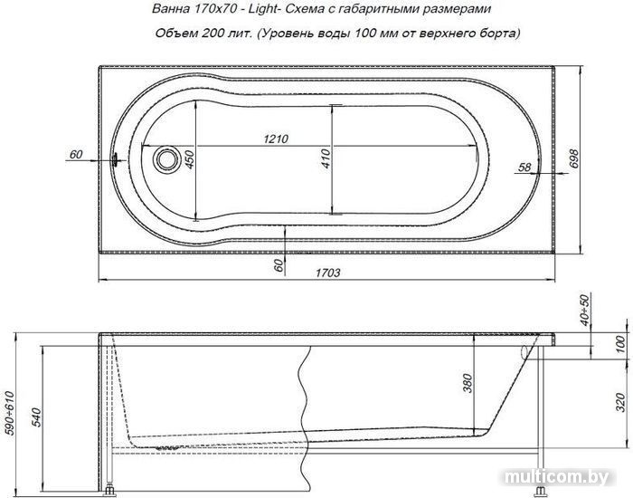Ванна Aquanet Light 170x70