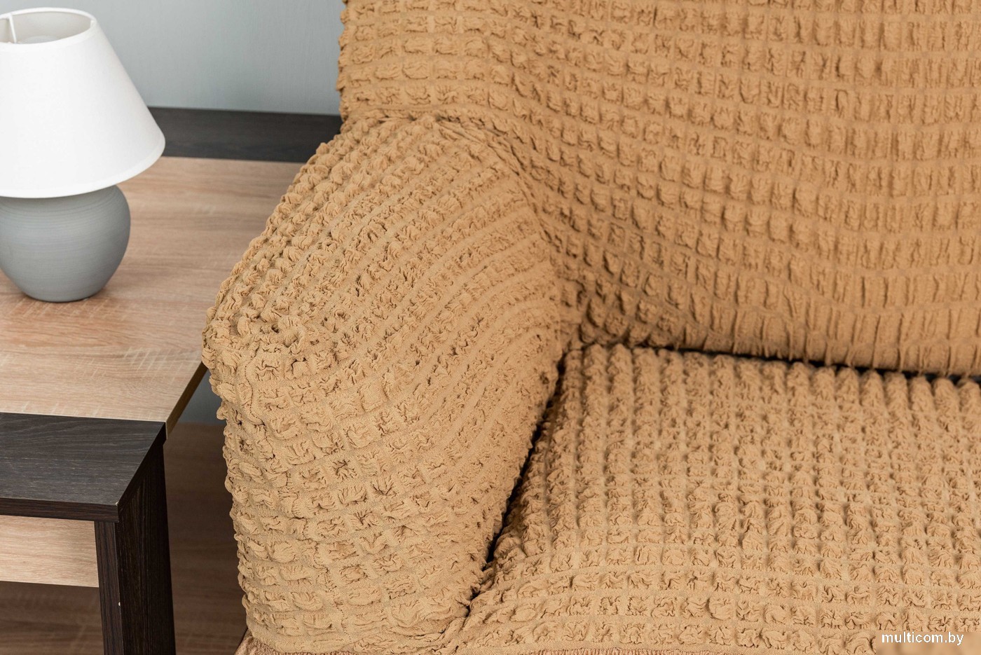 Комплект чехлов для дивана и кресла Софатэкс Комфорт Стандарт без оборки (кофе с молоком)