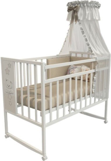 Классическая детская кроватка VDK Mini Loft 3D Star and Bear колесо-качалка (bianco)