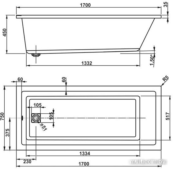 Ванна VagnerPlast Cavallo 170