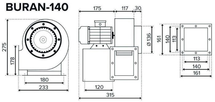 Радиальный вентилятор ERA Pro Buran 140 2K M L