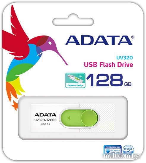USB Flash A-Data UV320 128GB (белый/зеленый)