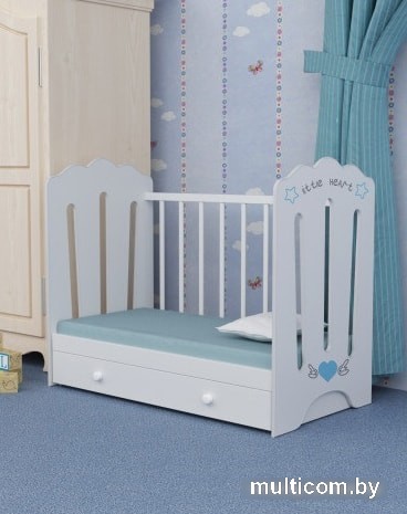 Классическая детская кроватка VDK Little Heart маятник с ящиком (белый)