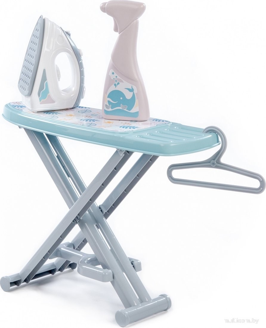 Набор хозяйственный игрушечный Полесье Утюжок с гладильной доской, пульверизатором и вешалкой 67477 (серый/голубой)