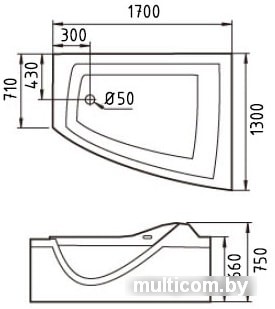 Ванна Gemy G9056 K R 170x130