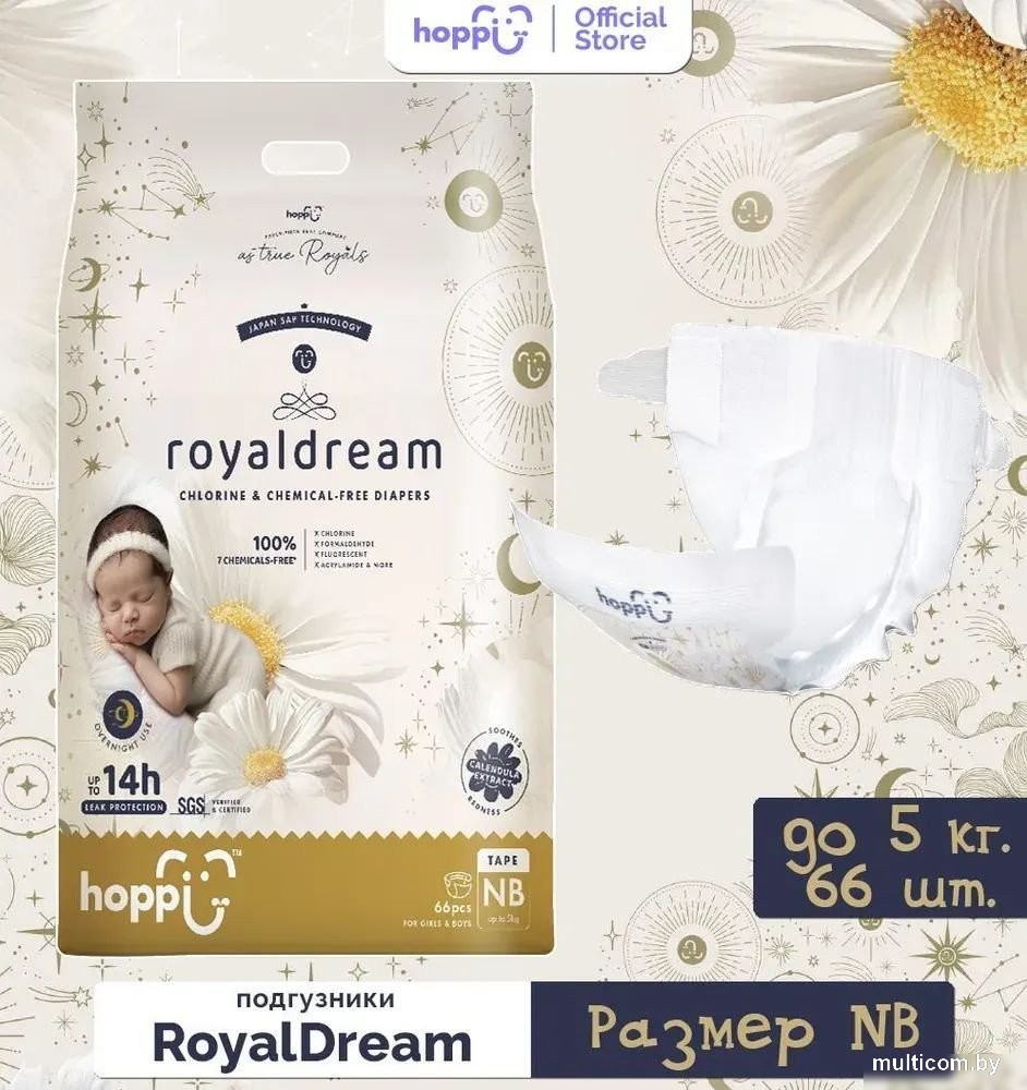 Подгузники Hoppi RoyalDream для новорожденных до 5кг HB-040-NB (66шт)