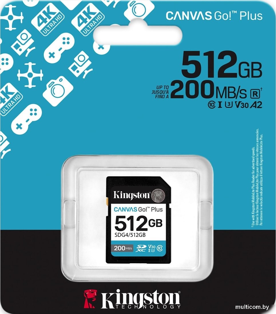 Карта памяти Kingston Canvas Go! Plus SDXC 512GB SDG4/512GB