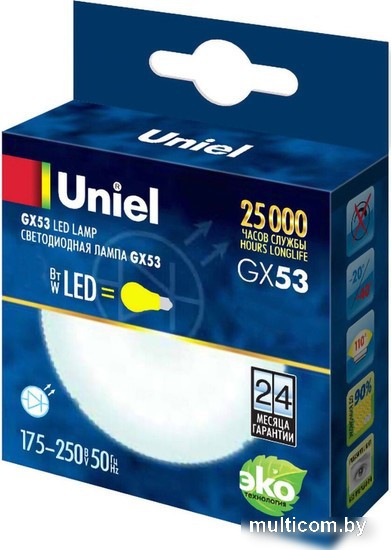 Светодиодная лампочка Uniel GX53 8Вт 3000K PLZ01WH UL-00001672