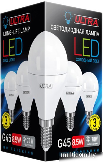 Светодиодная лампа Ultra LED G45 E14 8.5 Вт 4000 К