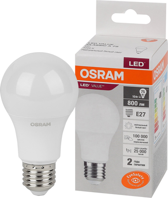Светодиодная лампочка Osram LED Value А75 10Вт Е27 4000К