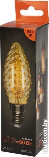 Светодиодная лампочка Rexant Витая свеча LCW35 7.5Вт E14 600Лм 2400K теплый свет 604-119