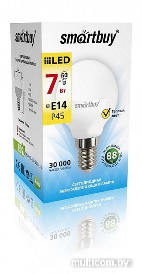 Светодиодная лампа SmartBuy P45 E14 7 Вт 3000 К [SBL-P45-07-30K-E14]