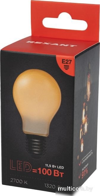 Светодиодная лампочка Rexant Груша A60 11.5Вт 1320Лм 2700K E27 604-078