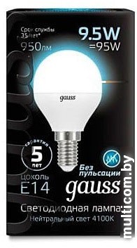 Светодиодная лампа Gauss LED Globe E14 9.5 Вт 4100 К 105101210