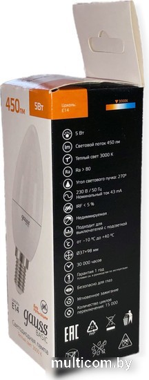 Светодиодная лампочка Gauss Elementary Basic E14 5W 3000K 10301152