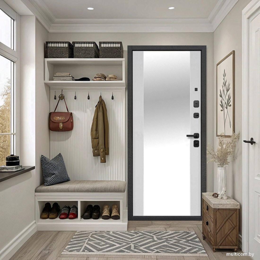 Металлическая дверь Guard Зеркало серебристый/белый матовый (86x205, правая)