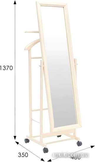 Стойка для одежды Мебелик с зеркалом на колесах В 24Н (слоновая кость)