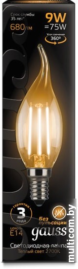 Светодиодная лампа Gauss Filament Candle tailed E14 9 Вт 2700 К 104801109