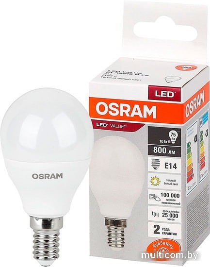Светодиодная лампа Osram LV CL P75 10 SW/830 230V E14 10X1 RU